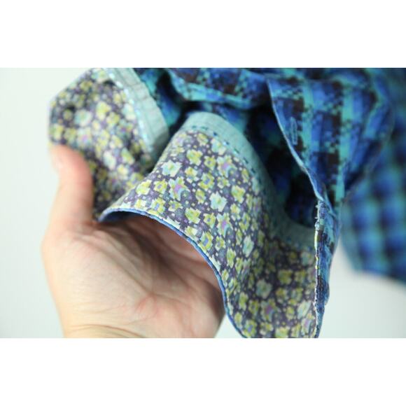 Robert Graham 2XL XXL Blue geometric Check Flip Cuff Classic Fit Cotton Shirt - Picture 7 of 11